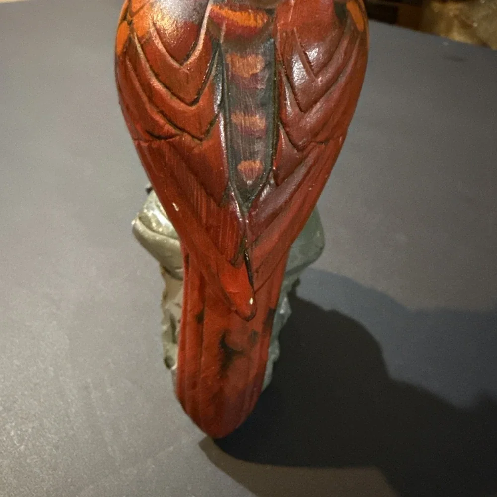 Vtg HAND CARVED ALABASTER MARBLE Red CARDINAL BIRD FIGURINE Decor Hand Painted